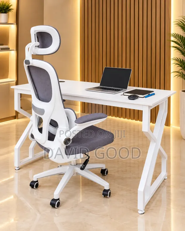 Premium White Office Chair and Executive Desk - 1