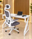 Premium White Office Chair and Executive Desk - 1
