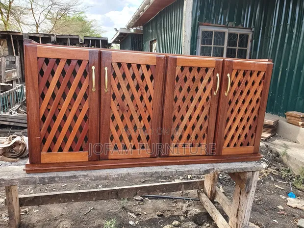 Under-Stairs Mahogany Cabinet with Lattice Doors - 1
