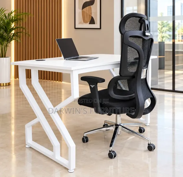 Executive Office Table & Ergonomic Chair Set - Black - 1