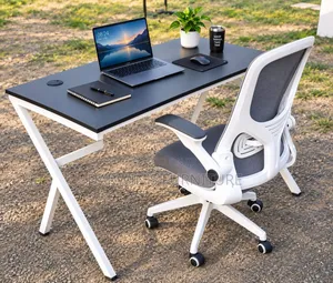 Set ya Dawati la Kisasa Nyeupe la Pedestal Mbili na Kiti cha Ergonomic