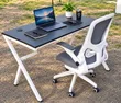 Modern White Double Pedestal Desk & Ergonomic Chair Set - 1