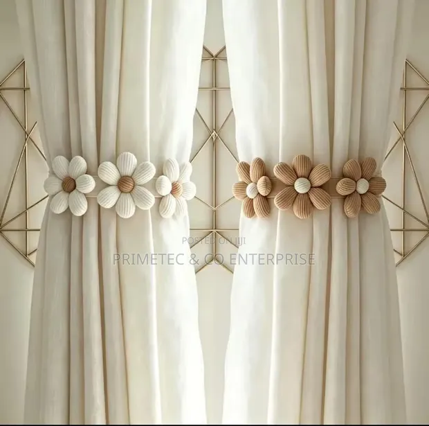 Boho Floral Tassel Curtain Tie Backs (White) - 1