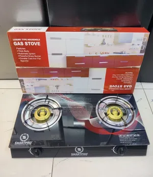Smartpro Jiko la Gesi la Meza Likiwa na Burner Mbili na Kioo cha Tempered