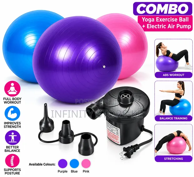 Inflatable Gym Stability Ball with Electric Air Pump - 1