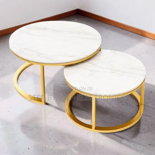 Gold Metal Frame Marble Nesting Coffee Table Set - 1