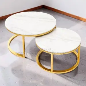 Seti ya Meza za Kahawa za Marble na Fremu ya Dhahabu