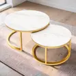 Gold Metal Frame Marble Nesting Coffee Table Set - 2