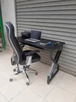 Boss Office Products Black Leather Chair & White Chair with Desk - 1