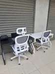 Boss Office Products Black Leather Chair & White Chair with Desk - 2