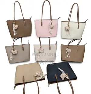 Tote Bag ya Mtindo na Bear Charm - PU Leather Kubwa