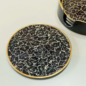 5pcs Handcrafted Marble Gold Round Serving Plates Mats