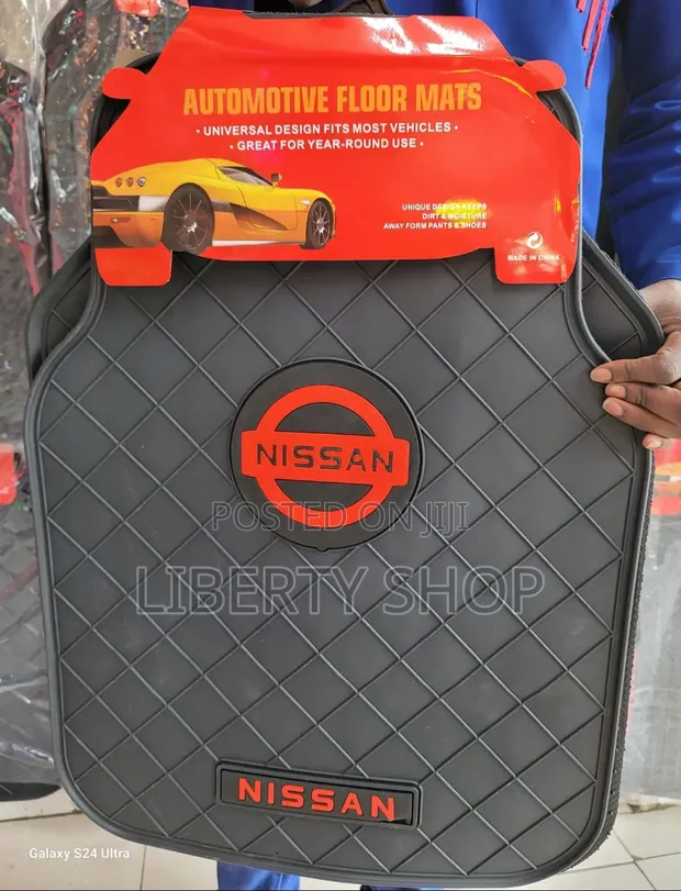 Nissan Branded Black Diamond Pattern Universal Car Floor Mats - 1