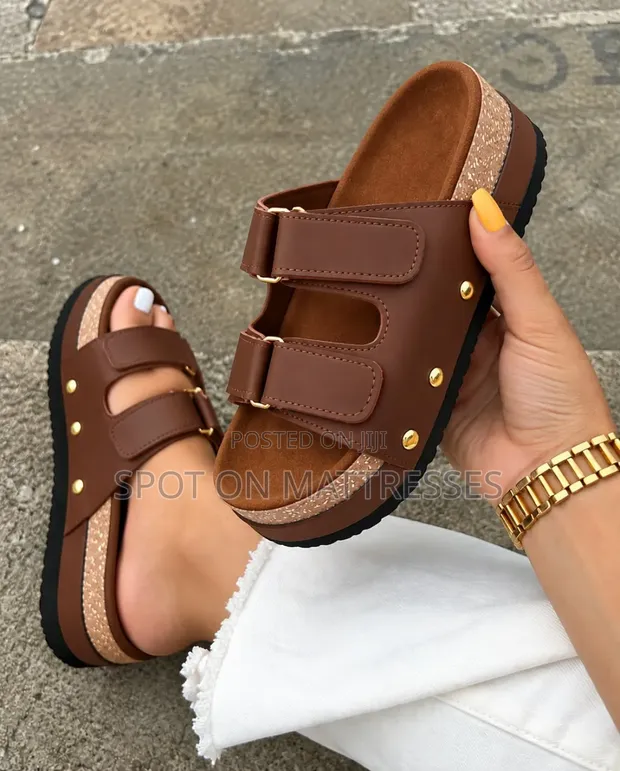 Women's Brown Leather Wedge Sandals - Sizes 37-42 - 1