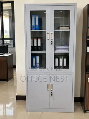 Boss Office Products Metal Filing Cabinet with Glass Doors