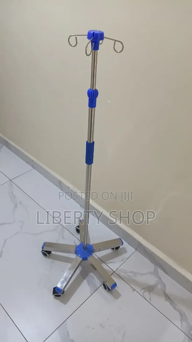Adjustable Medical Drip Stand with Mobile Base - 1