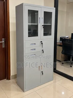 Boss Office Products Metal Filing Cabinet with Glass Doors & Drawers