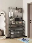 4 Tier Multifunctional Shoe Rack na Coat Hooks - 1