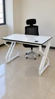 White Office Desk with Black Mesh Chair - 1