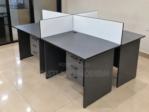 4-Way Office Workstation Desk with Drawers & Partitions - 1
