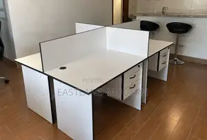 White Four-Person Office Workstation
