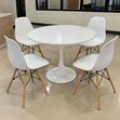 Modern White Round Dining Table with 4 Eames Chairs - 1