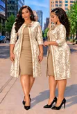 Fitting Plain Dress with Long Flowered Cover Up - 2