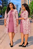 Fitting Plain Dress with Long Flowered Cover Up - 4