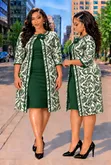 Fitting Plain Dress with Long Flowered Cover Up - 5