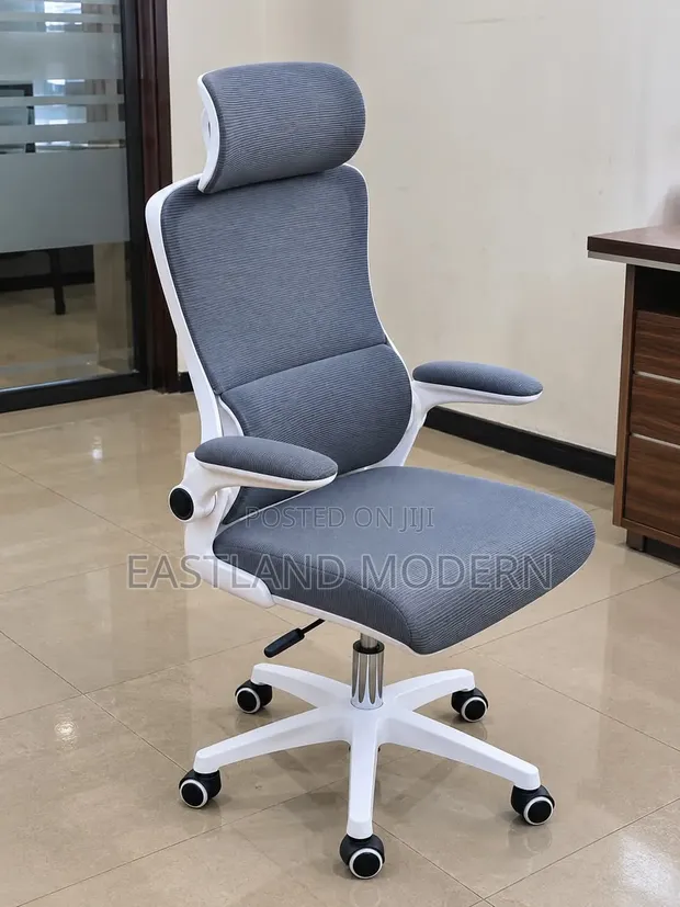 Kiti cha Ofisi cha Ergonomic cha Kijivu chenye Headrest - 1
