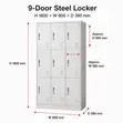 9-Door Metal Gym/Home Locker - Nyeupe - 3