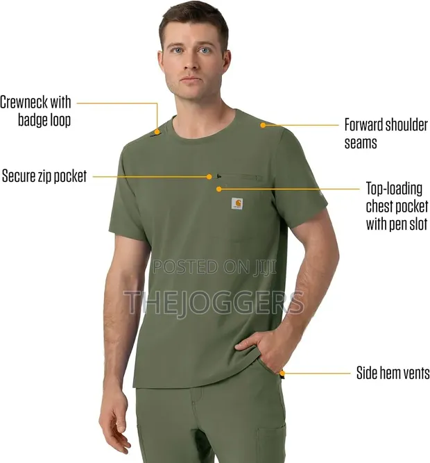Carhartt Olive Men's Crew Neck Scrub Top - XL - 1