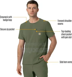Carhartt Olive Men's Crew Neck Scrub Top - XL