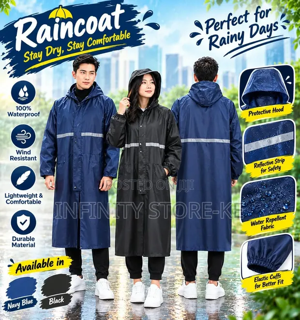 Adult Unisex Waterproof Raincoat - No Pocket - 1