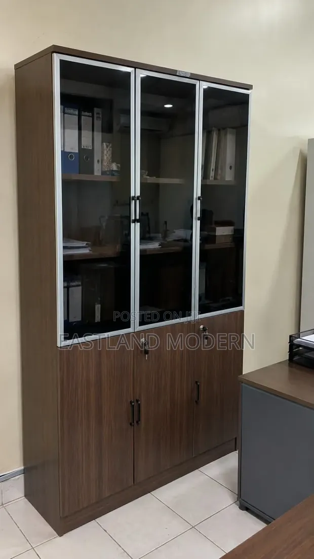 Boss Office Products Wooden Office Cabinet with Glass Doors - 1