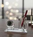 Crystal Glass Desktop Clock & Pen Holder Set - 1