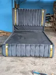 4x6 Grey Upholstered Platform Bed with Gold Trim - 2