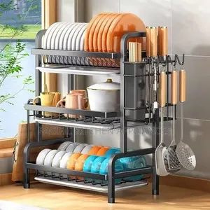 3-Tier Carbon Steel Dish Rack na Drip Tray
