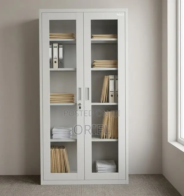 Metallic Glass Doors Filing Cabinet - White - 1