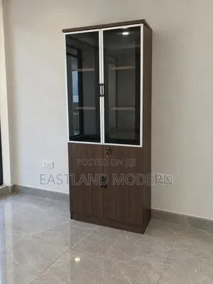 Modern Wooden Office Cabinet with Glass Doors
