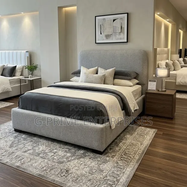 Modern Grey Upholstered Bed (Queen Size) - 1