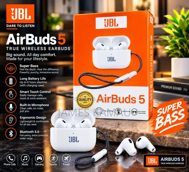 Original JBL Airbuds 5 Earpods - White - 1