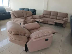 Premium Cream Six-Seater Imported Fabric Recliner Sofa