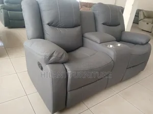 Standard 2-Seater Grey Fabric Recliner Sofa yenye Cup Holders