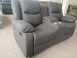 Standard 2-Seater Grey Fabric Recliner Sofa yenye Cup Holders - 1