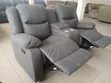 Standard 2-Seater Grey Fabric Recliner Sofa yenye Cup Holders - 3
