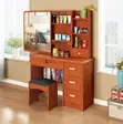 Modern Vanity Table with Mirror - Brown Wood - 2