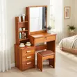 Modern Vanity Table with Mirror - Brown Wood - 5
