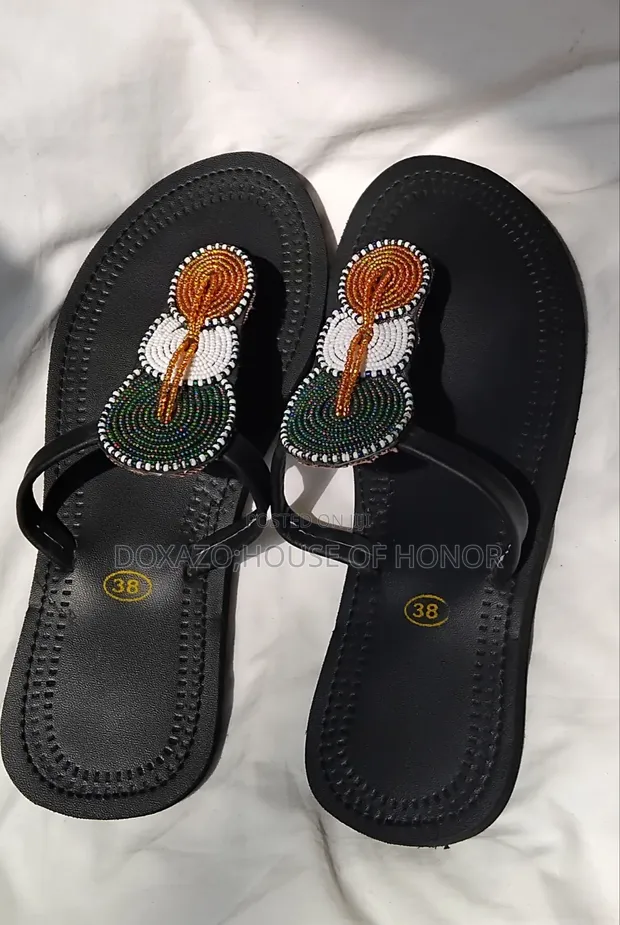 Ladies' Handmade Maasai Beaded Leather Sandals - 1