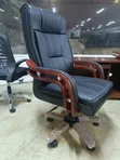 Executive High-Back Leather Office Chair with Mahogany Armrests - 1